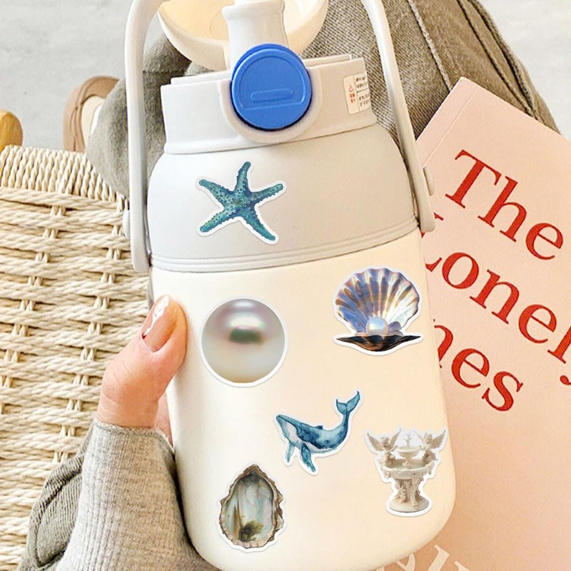 Yoksas 50 Pcs Cute Silver Blue Ocean Beach Stickers - Waterproof Coastal Marine Life Aesthetic Artistic Sea Decals for Water Bottles,Laptop,Scrapbooking - Image 5
